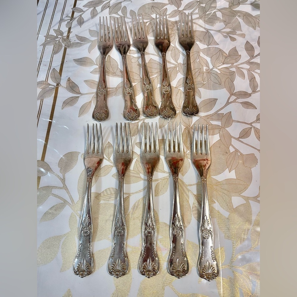VTG? Antique LBL Lot Of 10 Silver Plated Dinner Forks ornate Italy